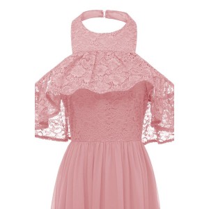 Pink Lace Halter Beautiful Maxi Chiffon Dress
