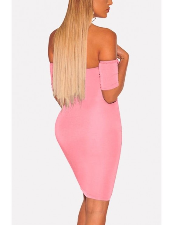 Pink Off Shoulder Cutout Knotted Beautiful Party Bodycon Dress