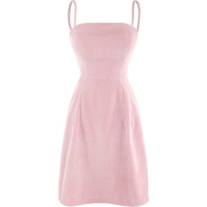 Pink Zipper Backless Casual Corduroy A Line Slip Dress