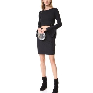 Black Cutout Belted Flare Long Sleeve Beautiful Party Dress