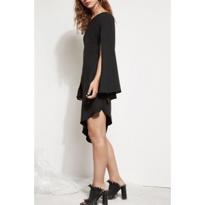 Black One Shoulder Asymmetric Slit Long Sleeve Beautiful Party Dress