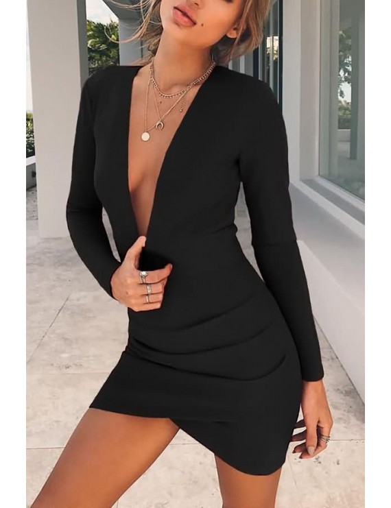 Black Long Sleeve Plunging Backless Beautiful Bodycon Tulip Dress