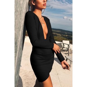Black Long Sleeve Plunging Backless Beautiful Bodycon Tulip Dress