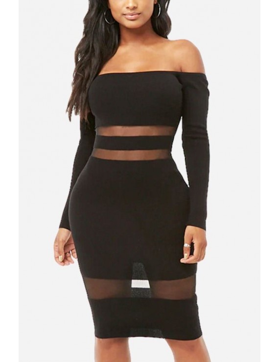 Black Off Shoulder Beautiful Bodycon Party Sheer Dress