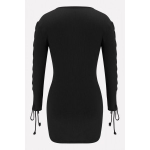 Black Lace Up Long Sleeve Beautiful Bodycon Sweater Dress