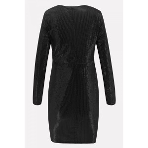 Black Sequin Plunging Long Sleeve Beautiful Bodycon Dress