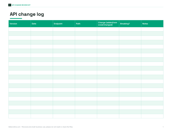 Preview of Printable API Change Log